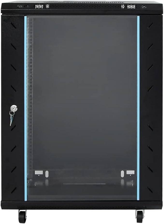 15U Network Cabinet 19 Inch Server Rack Enclosure, 23.6x17.7x33.9 Inch Data Storage Rack with Lockable Tempered Glass Door and Swivel Feet, Cold-Rolled Steel Server Cabinet