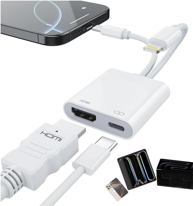 USB-C and Lightning to HDMI Adapter for iPhone ipad to TV [2025 New, MFi Certified],4K@60 Hz Sync Screen Apple Lightning to Digital AV Adapter for MacBook, iPhone16/15,iPad to TV/Projector/Monitor