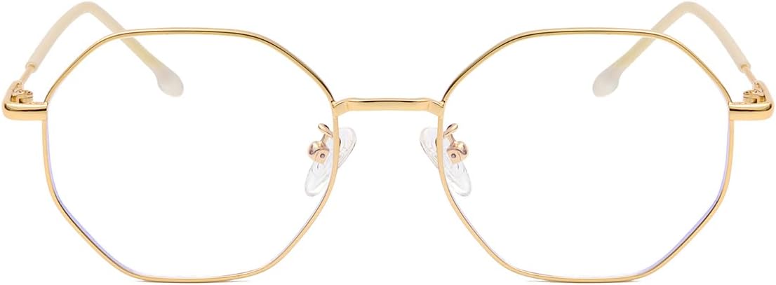 Gleyemor Blue Light Glasses for Women Men Vintage Octagonal Metal Gold Frame Computer Glasses