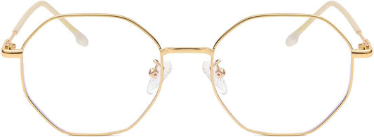 Gleyemor Blue Light Glasses for Women Men Vintage Octagonal Metal Gold Frame Computer Glasses