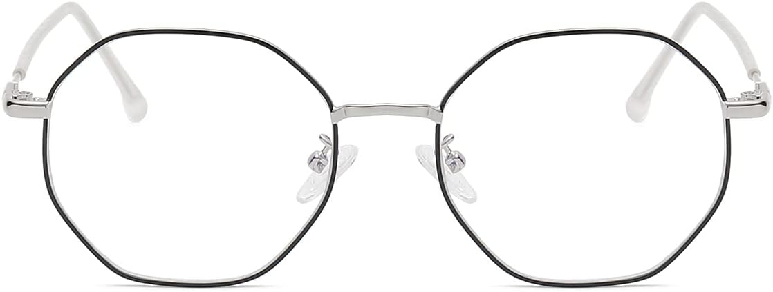 JOVAKIT Polygon Blue Light Blocking Glasses for Women Men Vintage Octagon Square Non-prescription Metal Eyeglasses