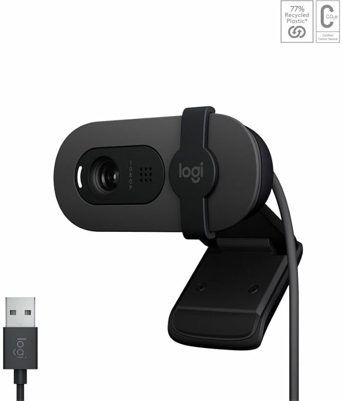Logitech 960001580 Brio 100 1080p Full HD Webcam (Graphite) (Renewed)