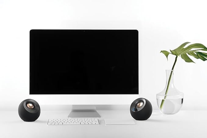 Creative Pebble V2 - Minimalistic 2.0 USB-C Powered Desktop Speakers, 3.5 mm AUX-in, Up to 8W RMS Power for Computers and Laptops, Type-A Adapter Included and Extended Cable (Black)