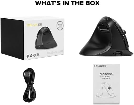 DELUX Left Handed Ergonomic Mouse, Mini Wireless Vertical Mouse, Silent Click Ergonomic Mouse, Up to 4000 DPI, 6 Buttons, Rechargeable, Bluetooth/2.4G/ Wired, Tri-Mode for Laptop/PC (M618ZD-Black)