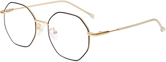 JOVAKIT Polygon Blue Light Blocking Glasses for Women Men Vintage Octagon Square Non-prescription Metal Eyeglasses