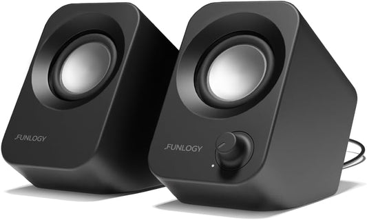 Speaker - 14W Stereo PC Speakers, USB Powered, Compact Size with 30° Tilt Design, Volume Dial Control, for Desktop, Laptop, Monitor, Gaming Consoles, Black