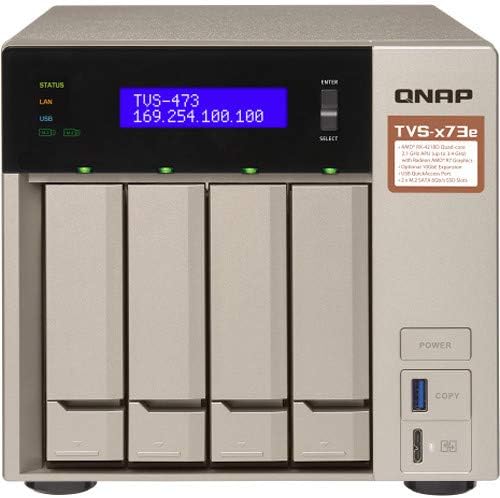 QNAP Turbo NAS TVS-473e NAS Storage, AMD RX-421BD, 32GB DDR4, 4TB SSD for Ultra Fast Storage, 32TB HDD, Radeon R7 Graphics, RAID, QTS 4.3 Operating System