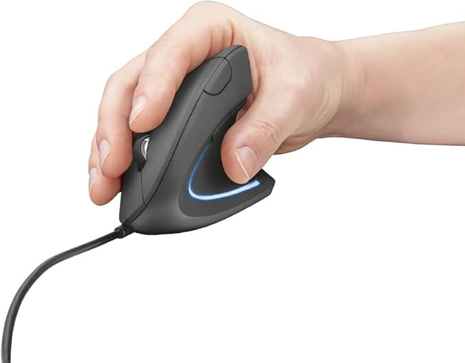 Trust Verto Wired Ergonomic Mouse, Vertical Mouse with LED Illumination, 1000-1600 DPI, 6 Buttons, for Right Hand Users, Computer Mouse for PC and Laptop - Black