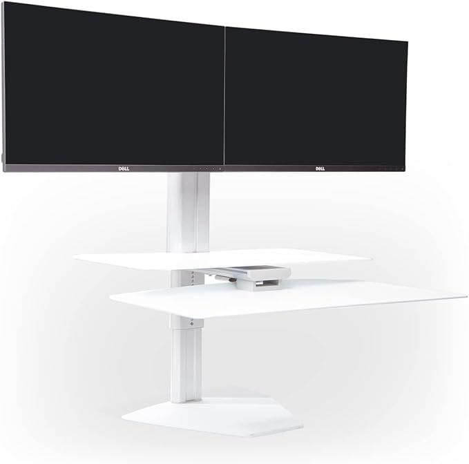 Perfect POSTURE Sit2Stand Standing Desk Converter with Dual Monitor Mount – 18” Height Adjustable Sit-Stand Workstation – White