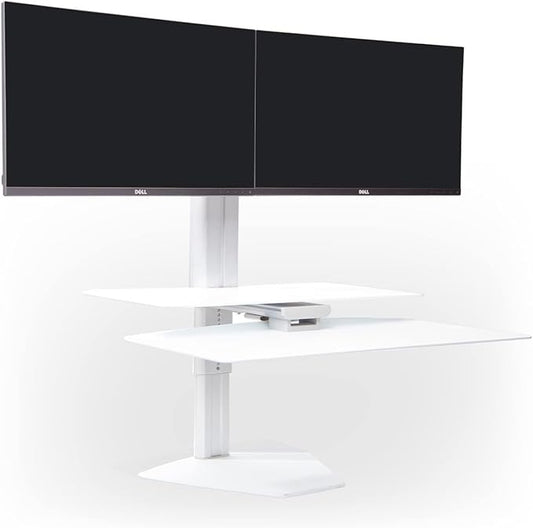 Perfect POSTURE Sit2Stand Standing Desk Converter with Dual Monitor Mount – 18” Height Adjustable Sit-Stand Workstation – White