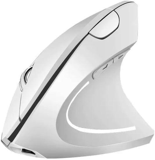 Ergonomic Vertical Wireless Mouse Stylish Rechargeable 2.4G Optical Mice Cordless Mouse with USB Receiver, 800/1200 /1600 DPI, 5 Buttons for Laptop,PC,Mac,Computer (White)