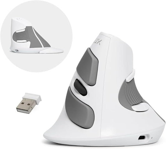 DELUX Ergonomic Vertical Mouse Wireless, Rechargeable Vertical Mouse, Bluetooth/2.4G Dual Mode, Slient Click, Removable Wrist Rest, 800/1200/1600DPI Levels, 6 Buttons, for Laptop/PC (M618G DB-White)