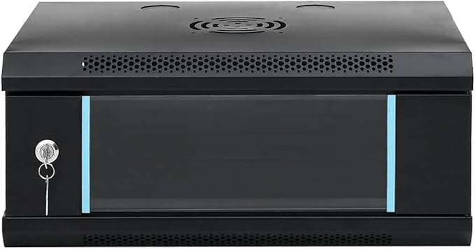 4U Wall Mounted Network Cabinet, 19 Inch Server Data Rack, IP20 Enclosure with Lockable Toughened Glass Door, Cold-Rolled Steel Network Equipment Storage, 20.9 x 15.7 x 8.3 Inches