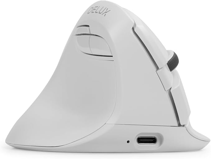 DELUX Left Handed Ergonomic Mouse, Mini Wireless Vertical Mouse, Silent Click Ergonomic Mouse, Up to 4000 DPI, 6 Buttons, Rechargeable, Bluetooth/2.4G/ Wired, Tri-Mode for Laptop/PC (M618ZD-White)