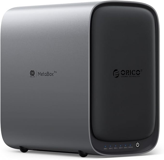 ORICO HS500 NAS Storage, AI Album and Virtual Machine, Flexible RAID Setup, 5* HDD Slot, 2 * M.2 NVMe SSD Slot, 2 * 2.5 GbE, 4K HDMl, Network Attached Storage (Diskless)