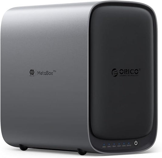 ORICO HS500 NAS Storage, AI Album and Virtual Machine, Flexible RAID Setup, 5* HDD Slot, 2 * M.2 NVMe SSD Slot, 2 * 2.5 GbE, 4K HDMl, Network Attached Storage (Diskless)