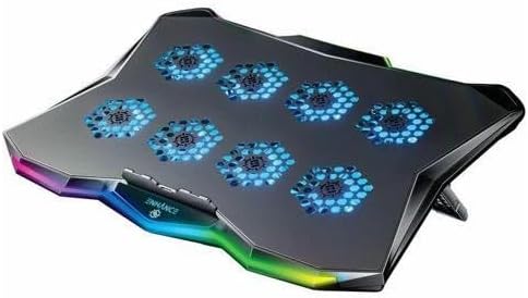 Enhance Infiltrate 3 Laptop Cooling Pad with RGB Lights - Upto 17.3" Screen Size Notebook Support - 8 Fan(s) - 3000 rpm - 591 gal/min - Metal