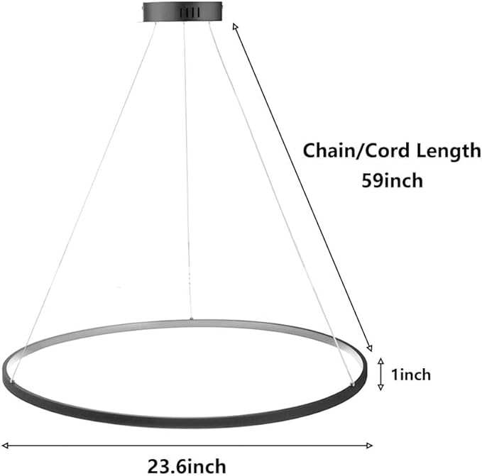 LightInTheBox Modern Pendant Light, 23.6" LED Ring Chandeliers Ceiling Light with Remote Control,Minimalist Halo Hanging Light Fixture Metal Acrylic White for Living Room Dinning Room Bedroom (Black)