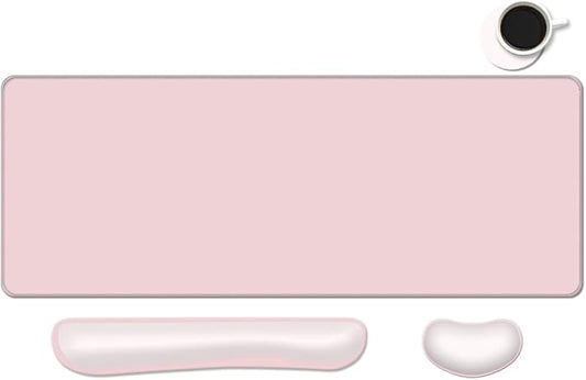 Desk Mat, Large Gaming Mouse Pad with Wrist Rest, 4 in1 XXL Mouse pad+Keyboard Wrist Rest+Mouse Pad Wrist Support+Cup Coaster Set, Ergonomic Desk Pad for Home Office, Pink