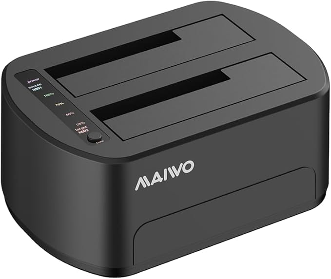 MAIWO External Hard Drive Docking Station with Offline Clone for 2.5/3.5" SATA HDD/SSD, 5Gbps with UASP, 48TB Capacity, Dual Bay USB 3.0 to SATA Adapter Duplicator