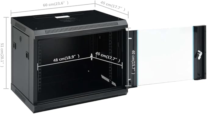 9U Wall Mount Network Cabinet 19 Inch Server Rack Enclosure, 23.6x17.7x20.1 Inch Data Storage Locker with Lockable Toughened Glass Door, IP20 Cold-Rolled Steel Server Rack for Home Office
