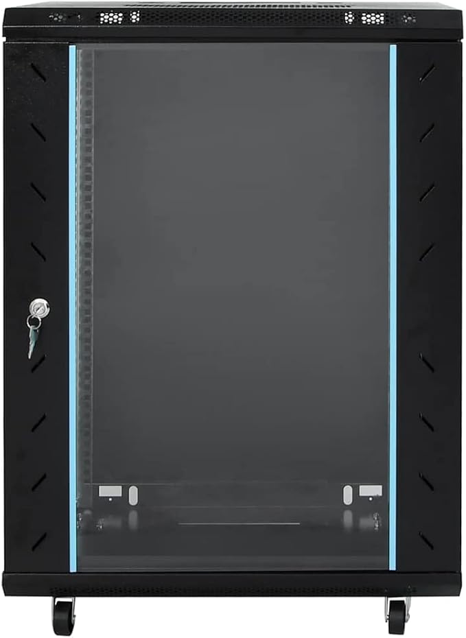 15U Network Cabinet 19 Inch Server Rack, Wall Mount Data Enclosure with Lockable Toughened Glass Door, Cold-Rolled Steel IT Server Organizer 23.6 x 17.7 x 33.9 Inches
