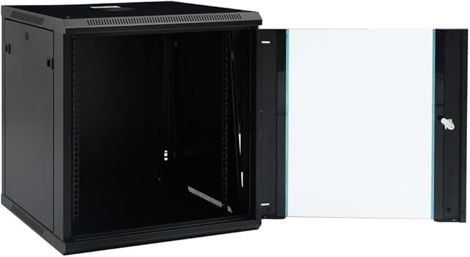12U Wall Mount Network Cabinet 19 Inch Data Enclosure, 23.6 x 23.6 x 25.2 Inch Server Rack with Lockable Toughened Glass Door, Removable Side Panels for Home Office IT Equipment, Black