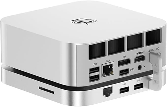 Beelink Mate SE-A Docking Stations for Beelink SER8/SER9 Pro Aluminum Alloy Body + Dual M.2 Slots (up to 2 * 8TB), with USB-C + 2* USB-A 3.0 + 2.5G LAN + SD4.0 + Type-C (PD3.0), Silver