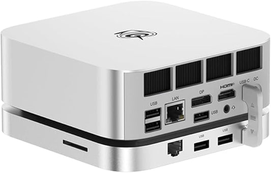 Beelink Mate SE-A Docking Stations for Beelink SER8/SER9 Pro Aluminum Alloy Body + Dual M.2 Slots (up to 2 * 8TB), with USB-C + 2* USB-A 3.0 + 2.5G LAN + SD4.0 + Type-C (PD3.0), Silver