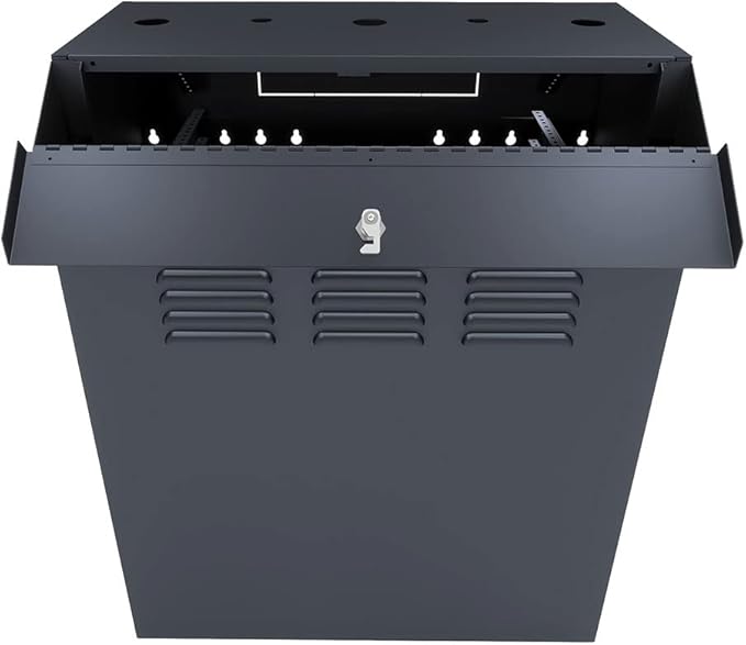 NavePoint 8U Vertical Server Rack Enclosure, Low Profile, 19.6" Deep, Max Weight Capacity 132lbs - 8U Network Cabinet Vertical Wall Mount, Perforated, Black