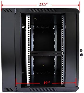 AEONS Depot 12U Professional Wall Mount Server Cabinet Enclosure Double Section Hinged Swing Out 19-Inch Server Network Rack with Locking Glass Door Black (Fully Assembled)