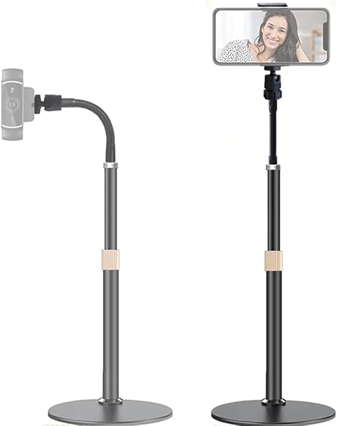 Webcam Stand Phone Holder [Extension-Type] Desktop Stand Flexible Gooseneck Video Stand Camera Mount for Cellphones, Logitech Webcam C922 C930e C920S C920 C615, Etc. (1/4" Threads)