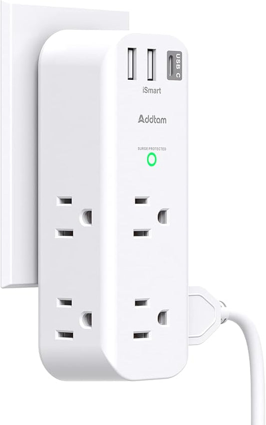 Surge Protector - Outlet Extender with Rotating and Multi Plug with 6 AC 3 USB Ports (1 USB C), 3-Sided Power Strip with Wall Adapter Charger for Home Travel Office, ETL Listed (1800J)