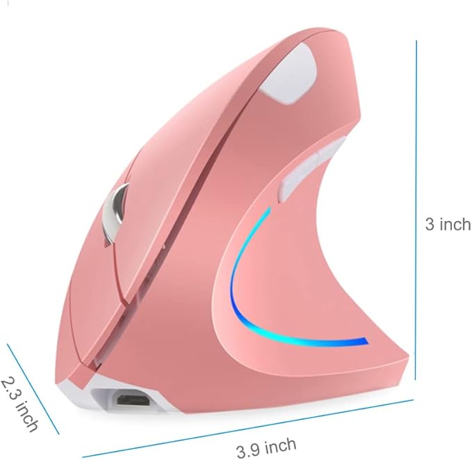 Vertical Mouse, Right Handed 2.4GHz Wireless Ergonomic Rechargeable Vertical Mouse with 4 Adjustable DPI 800/1200/1600/2400, 6 Buttons,Compatible with PC, Desktop,Mac (Pink)…