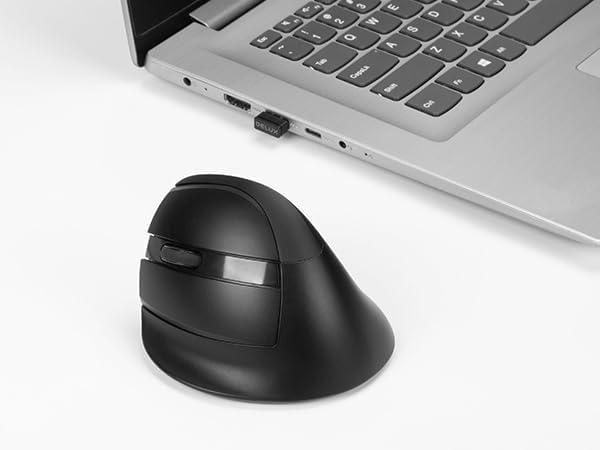 DELUX Left Handed Ergonomic Mouse, Mini Wireless Vertical Mouse, Silent Click Ergonomic Mouse, Up to 4000 DPI, 6 Buttons, Rechargeable, Bluetooth/2.4G/ Wired, Tri-Mode for Laptop/PC (M618ZD-Black)