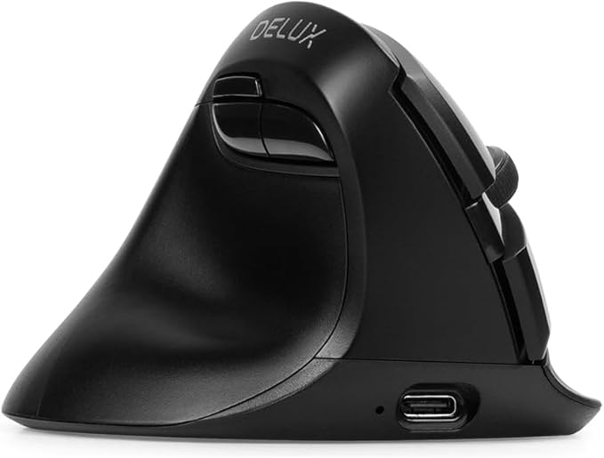 DELUX Left Handed Ergonomic Mouse, Mini Wireless Vertical Mouse, Silent Click Ergonomic Mouse, Up to 4000 DPI, 6 Buttons, Rechargeable, Bluetooth/2.4G/ Wired, Tri-Mode for Laptop/PC (M618ZD-Black)