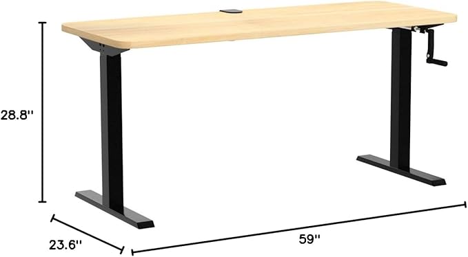 VIVO Manual Height Adjustable 60 x 24 inch Stand Up Desk, Light Wood Solid One-Piece Table Top, Black Frame, Standing Workstation with Foldable Handle, DESK-KIT-MB6C