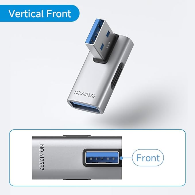 Hagibis USB 3.2 Adapter 2 Pack, 90 Degree Right and Left Angle USB A Male to Female Connector OTG Adapter Cable Extender for Laptops Charger PC Car Mouse Keyboard (Vertical Front)