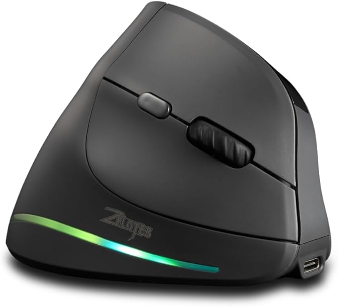 zelotes Bluetooth Wireless Vertical Mouse with Display,Rechargeable,Dual Mode (BT 5.0/3.0 + 2.4G USB Receiver),4000 DPI(5-Level Adjustable),Optical Portable Ergonomic Mouse for PC,Laptop,Tablets,Black