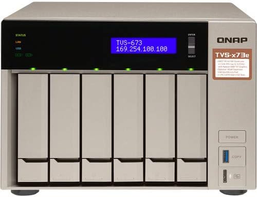 QNAP Turbo NAS TVS-673e NAS Storage with AMD RX-421BD, 8GB DDR4, 512GB SSD for Ultra Fast Storage, 6TB HDD, Radeon R7 Graphics, RAID, QTS 4.3 Operating System
