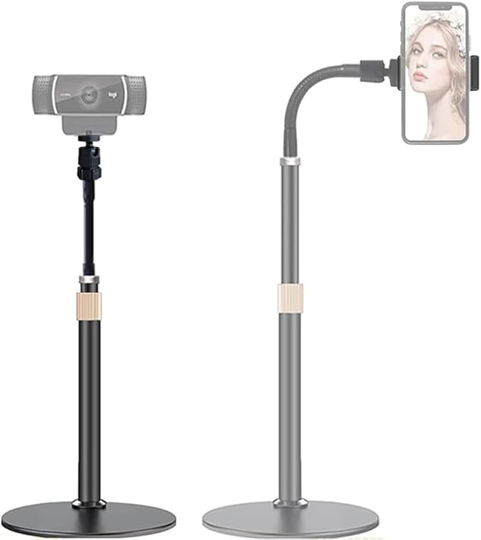 Webcam Stand Phone Holder [Extension-Type] Desktop Stand Flexible Gooseneck Video Stand Camera Mount for Cellphones, Logitech Webcam C922 C930e C920S C920 C615, Etc. (1/4" Threads)