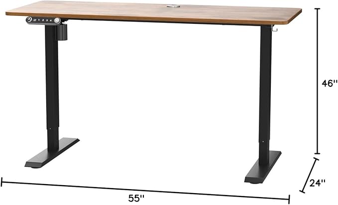 farexon Electric Standing Desk Adjustable Height, 55 x 24 Inch Sit Stand up Desk with Large Mouse Pad, 2 Metal Hook,4 Wheels,4 Memory Preset Heights Home Office Computer Desk（Brown）