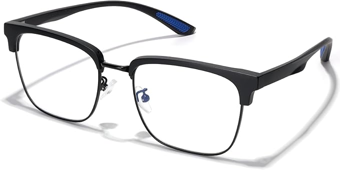 Blue Light Glasses Men Rectangle Large Browline Computer Gaming Glasses
