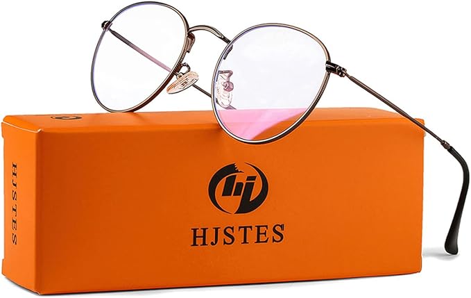 HJSTES Round Blue Light Glasses for Women Men Retro Circle Clear Lens Metal Frame Eyeglasses
