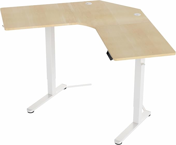 VIVO Electric Corner L-Shaped 47 x 47 in Standing Desk, Memory Height Adjustment, Light Wood Top White Frame, DESK-E1L94C