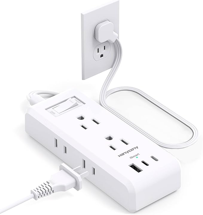 Cruise Ship Essentials, HANYCONY Flat Extension Cord 3 Ft, Ultra Thin Power Strip 6 Outlets 3 USB Ports(2 USB C), Flat Outlet Extender with No Surge Protector for Office Dorm Room Travel Accessories