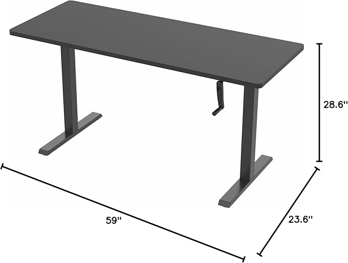 VIVO Manual Height Adjustable 60 x 24 inch Stand Up Desk, Black Solid One-Piece Table Top, Black Frame, Standing Workstation with Foldable Handle, DESK-KIT-MB6B