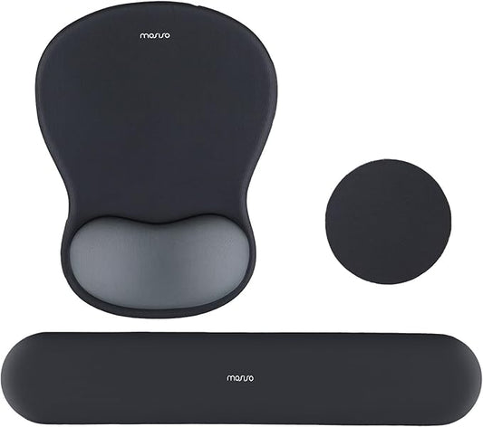 MOSISO Wrist Rest Support for Mouse Pad&Keyboard Set, Curved Ergonomic Mousepad&Coaster Non-Slip Base Home/Office Pain Relief&Easy Typing Cushion with Soft Cloth&Silicone Lining, Slate Gray