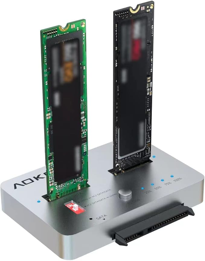 AOKO M.2 Duplicator SATA to NVMe SSD Cloner Docking Staion for NVMe + M.2 NGFF and 2.5" /3.5" SATA SSD/HDD Converter and Reader Bidirectional Offline Hard Drive Cloner