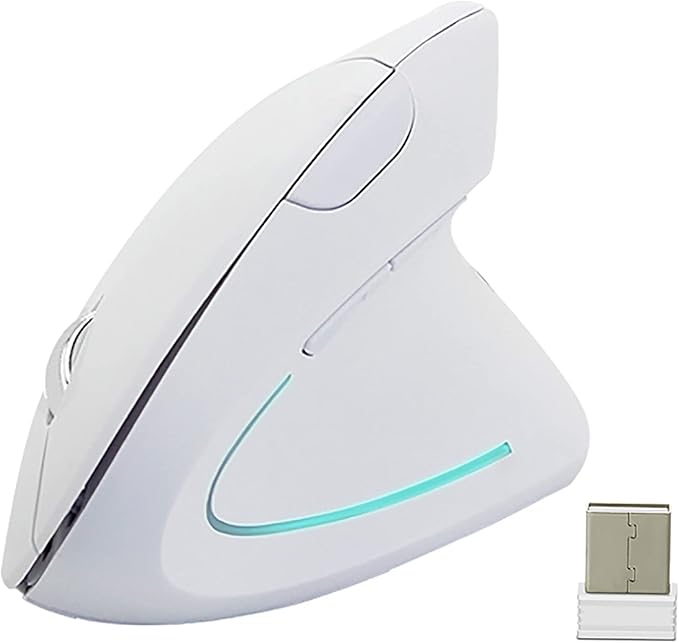 Vertical Mouse, 2.4G Wireless Ergonomic Optical Mouse 800/1200 /1600 DPI 6 Buttons Right Handed Gaming Mice for Laptop, Desktop, PC, MacBook (White)